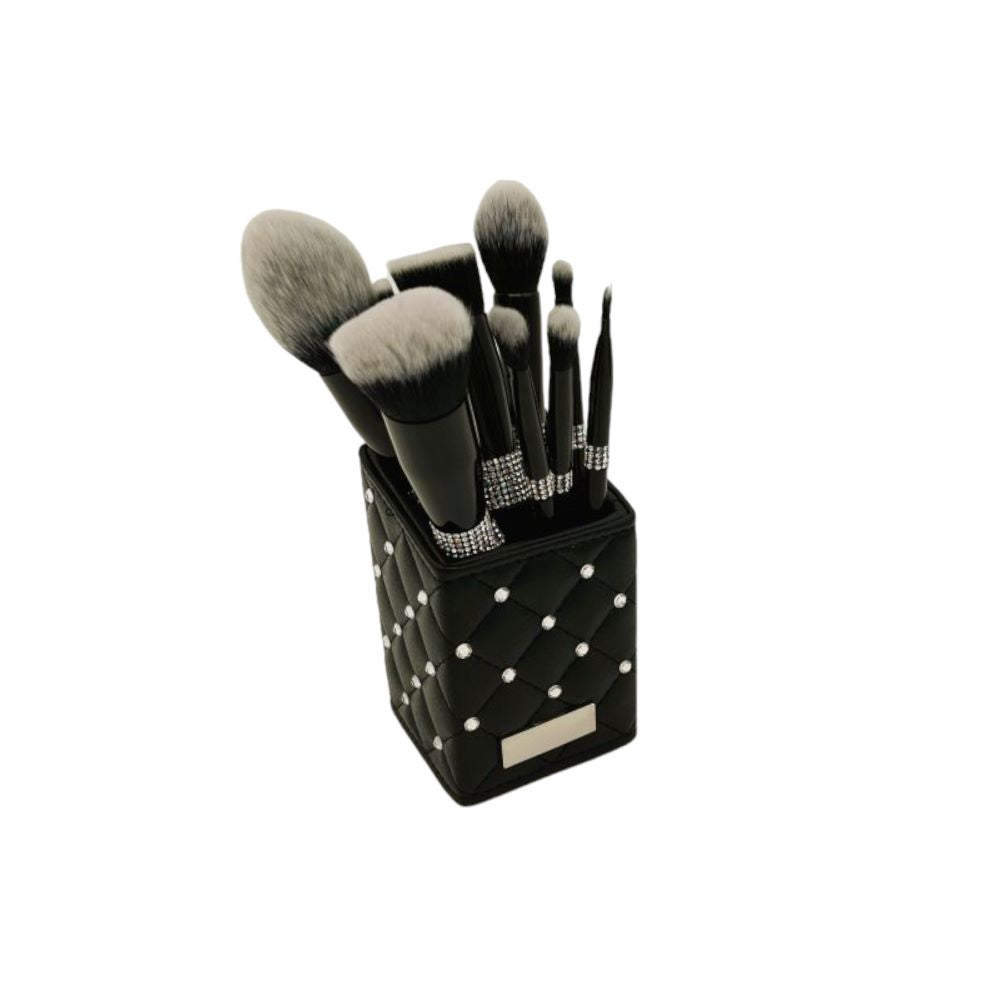 MAKEUP BRUSHES SET WITH GLAMOUROUS SQUARE CASE - 10 PCS SET - BLACK