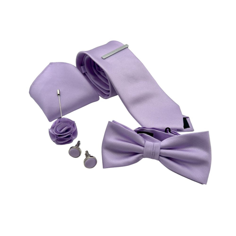 TIE AND BOWTIE SET - 5 PCS SET - LIGHT PURPLE