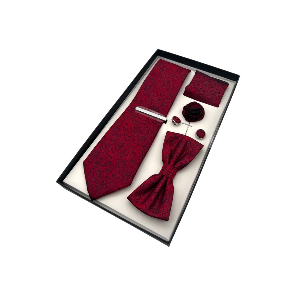 TIE AND BOWTIE SET - 5 PCS SET - RED