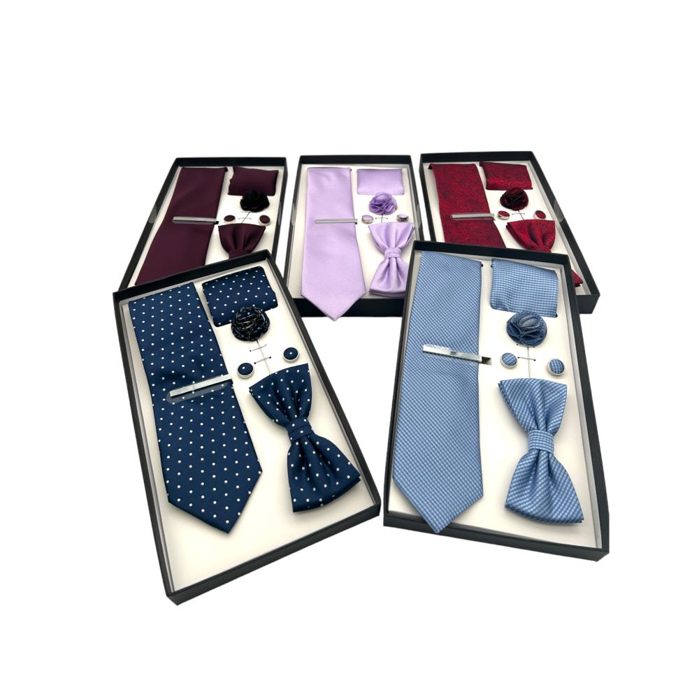 TIE AND BOWTIE SET - 5 PCS SET - RED