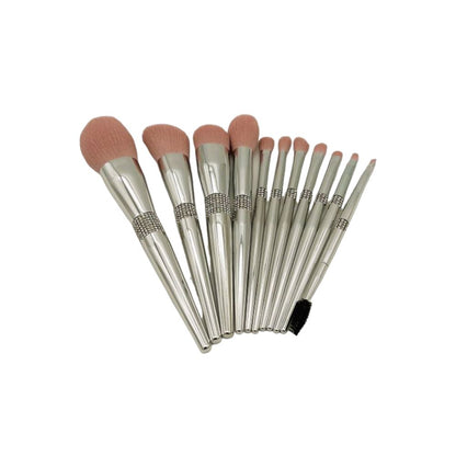 MAKEUP BRUSHES SET  WITH GLAMOUROUS SQUARE CASE  - 10 PCS SET - WHITE/SILVER